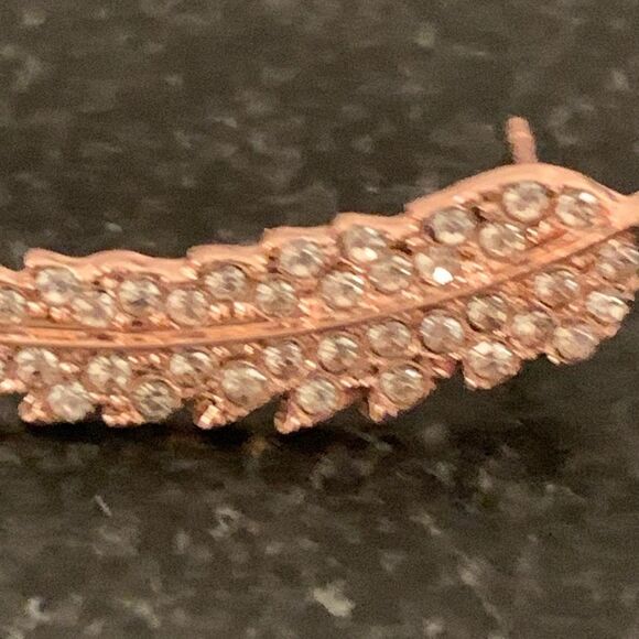 Gift- Ready Feather or Leaf Ear Crawler Stud Earrings, Angel Wings, Rose Gold - Picture 6 of 11